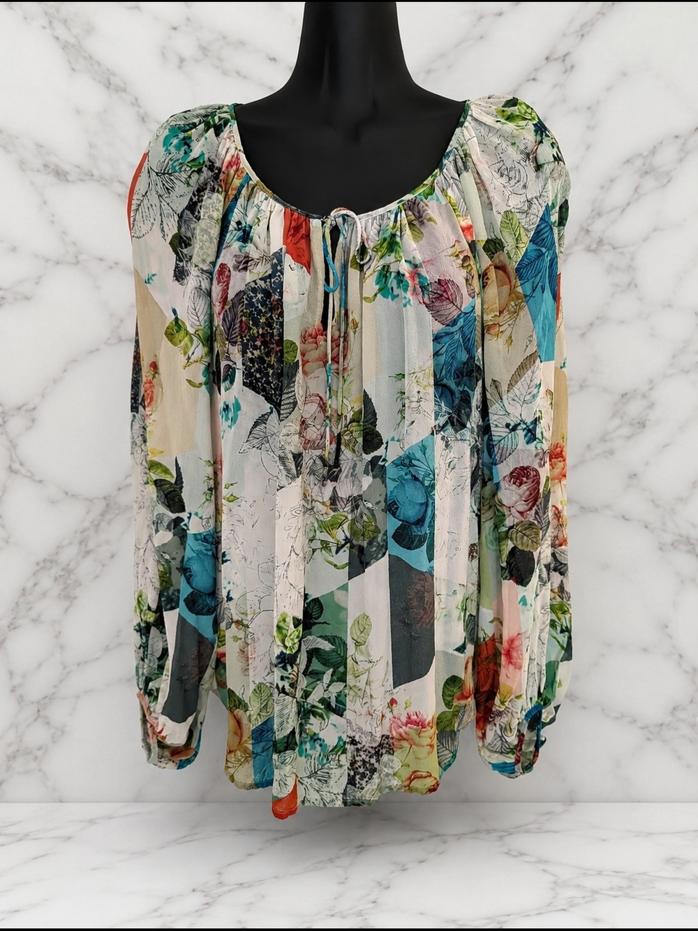 Leifsdottir Anthropologie Floral Sheer Long Sleeve Boho Blouse Size 6